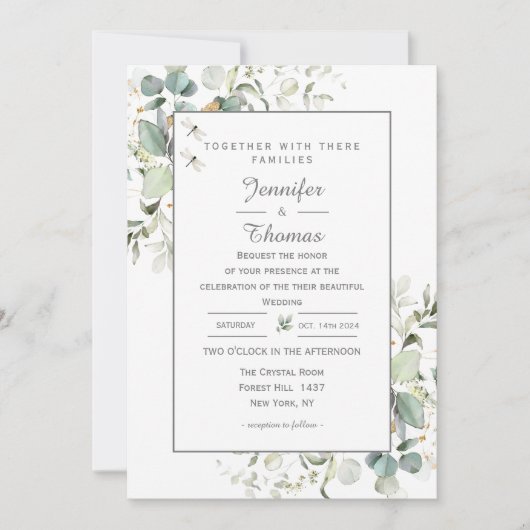 Elegant Botanische Eucalyptus Greenery Invitation Kaart (Voorkant)