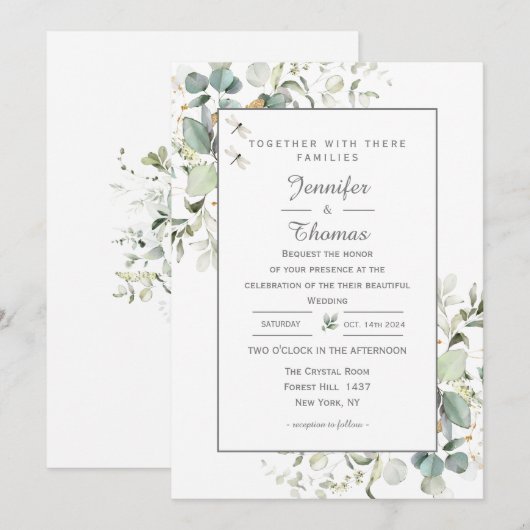 Elegant Botanische Eucalyptus Greenery Invitation Kaart (Voorkant / Achterkant)