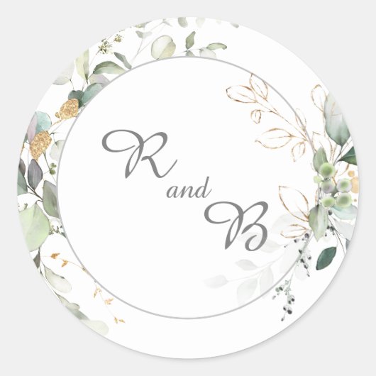 Elegant Botanische Eucalyptus Greenery Monogram Ronde Sticker (Voorkant)