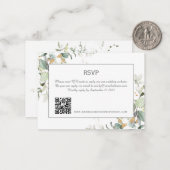 Elegant Botanische Eucalyptus Greenery QR Code RSV Notitiekaartje (Voorkant / Achterkant in situ)