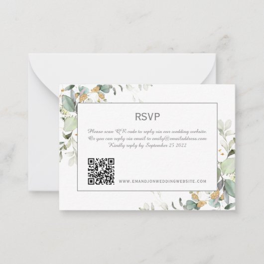Elegant Botanische Eucalyptus Greenery QR Code RSV Notitiekaartje (Voorkant)