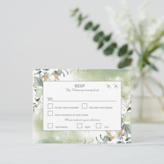 Elegant botanische Eucalyptus Greenery RSVP Briefkaart (Staand voorkant)