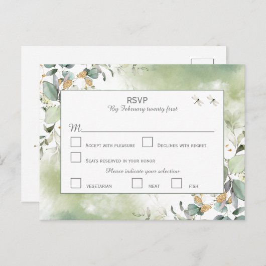 Elegant botanische Eucalyptus Greenery RSVP Briefkaart (Voorkant / Achterkant)