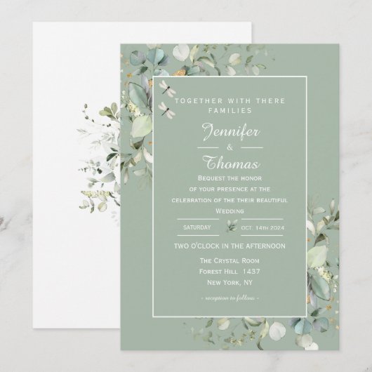 Elegant botanische Eucalyptus Greenery, Sage Color Kaart (Voorkant / Achterkant)