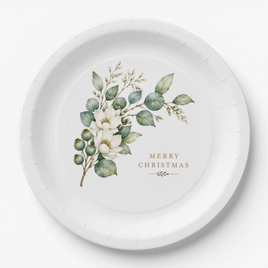 Elegant botanische eucalyptus kerst papieren bord (Voorkant)