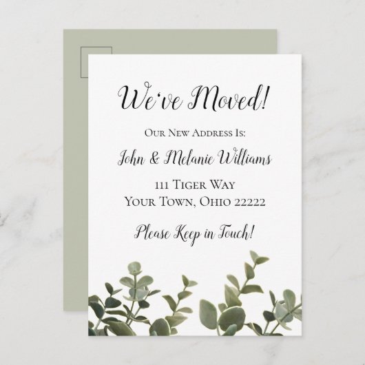 Elegant Botanische Eucalyptus New Home We hebben o Aankondigingskaart (Voorkant / Achterkant)