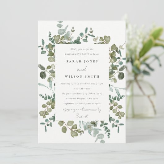 Elegant Botanische Eucalyptus Waterverf Verloving Kaart (Staand voorkant)