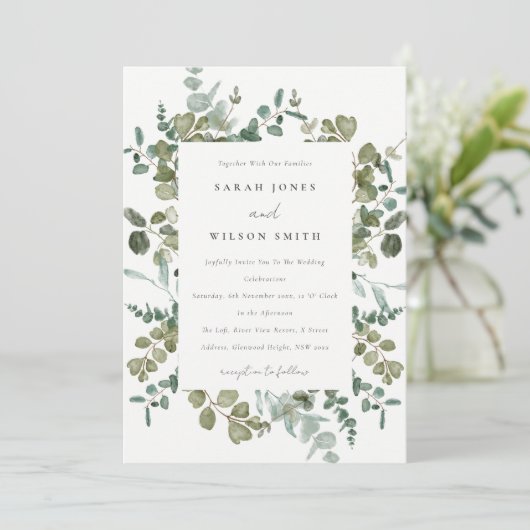 Elegant Botanische Eucalyptus Waterverf Weddenscha Kaart (Staand voorkant)