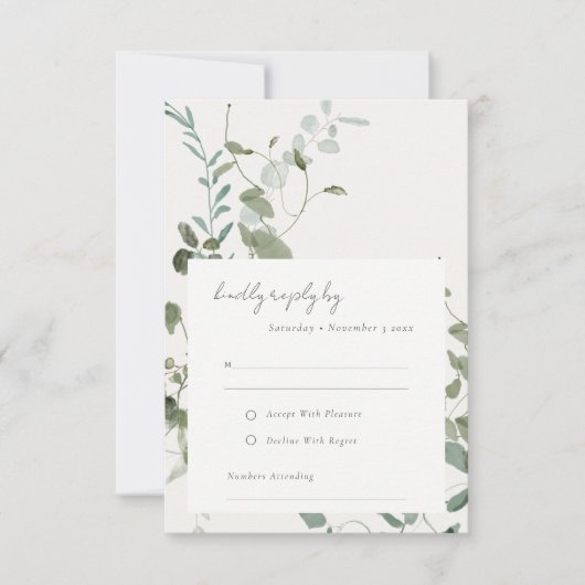 Elegant Botanische Eucalyptus Waterverf Weddenscha RSVP Kaartje (Voorkant)