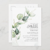 Elegant Botanische Eucalyptus Zonnebloem Baby show Uitnodiging Briefkaart (Voorkant / Achterkant)