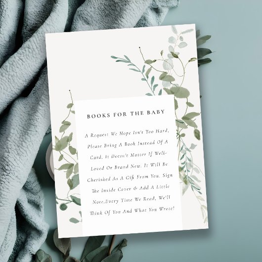 Elegant botanische eucalyptusboeken voor Baby show Informatiekaartje