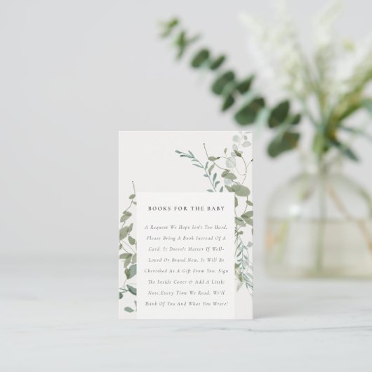 Elegant botanische eucalyptusboeken voor Baby show Informatiekaartje (Staand voorkant)