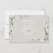 Elegant Botanische Eucalyptusperkamentkleur Save The Date (Voorkant)