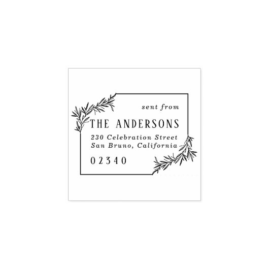 Elegant Botanische Familienaam & Retouradres Rubberstempel (Afrduk)
