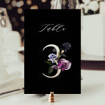 Elegant botanische flora nummer 3, zwart kaart<br><div class="desc">VERANDERBARE ACHTERGRONDKLEUR | Op deze kaart van het tabelnummer staat een groen lichtgrijs nummer met waterverf afbeeldingen van bloemen en bladeren in paars,  blauw,  violet en groen. Dit lijstaantal is perfect voor bruiloften,  afstuderen,  baby showers,  vrijgezellenfeesten,  verjaardagen,  en andere gebeurtenissen. Tabel 3. Controleer alle beschikbare nummers.</div>