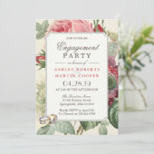Elegant Botanische Floral Engagement Party Kaart (Staand voorkant)