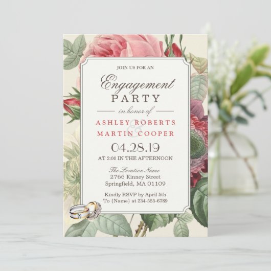 Elegant  Botanische Floral Engagement Party Kaart (Staand voorkant)