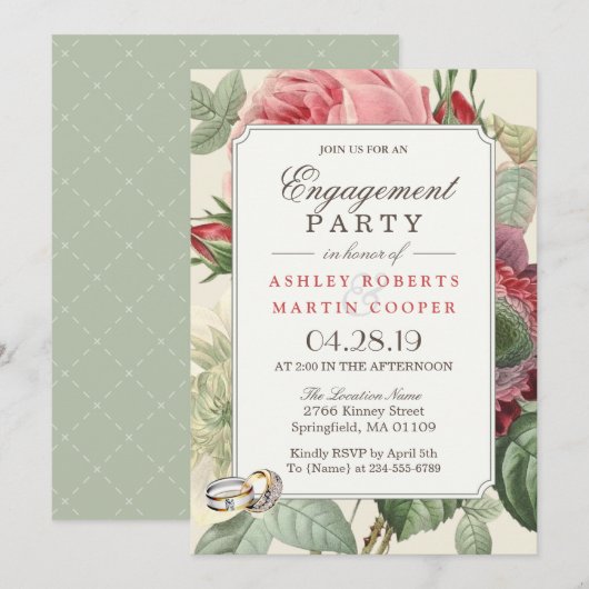 Elegant  Botanische Floral Engagement Party Kaart (Voorkant / Achterkant)