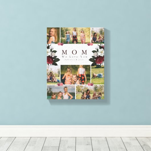 Elegant Botanische Floral Mam 8 Foto Collage gifte Canvas Afdruk (Insitu (Houten vloer))