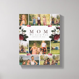 Elegant Botanische Floral Mam 8 Foto Collage gifte Canvas Afdruk