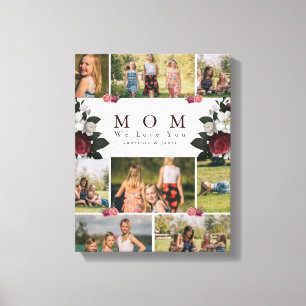 Elegant Botanische Floral Mam 8 Foto Collage gifte Canvas Afdruk