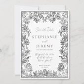 Elegant botanische Floral sparen de Uitnodiging va (Voorkant)