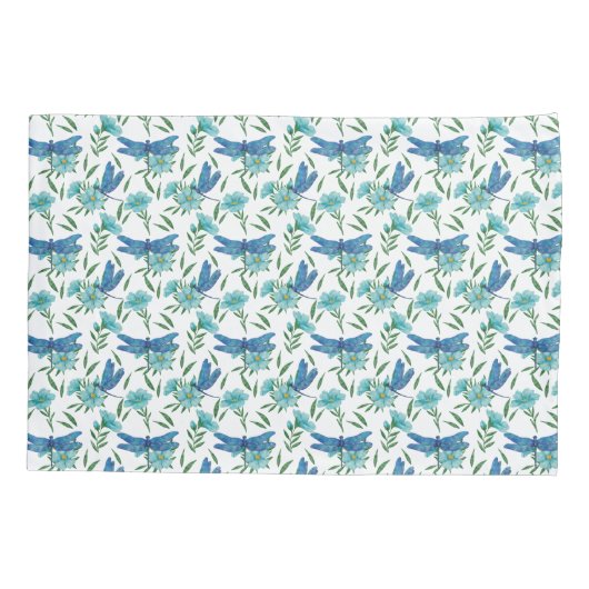 Elegant botanische florale en blauwe libellen kussensloop (Achterkant)