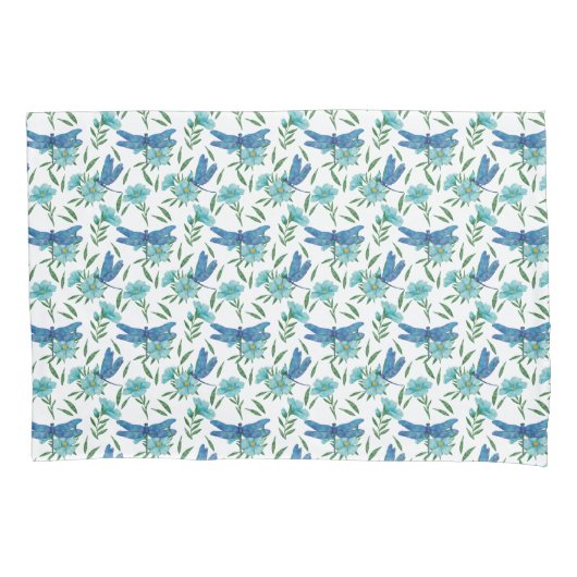 Elegant botanische florale en blauwe libellen kussensloop (Voorkant)