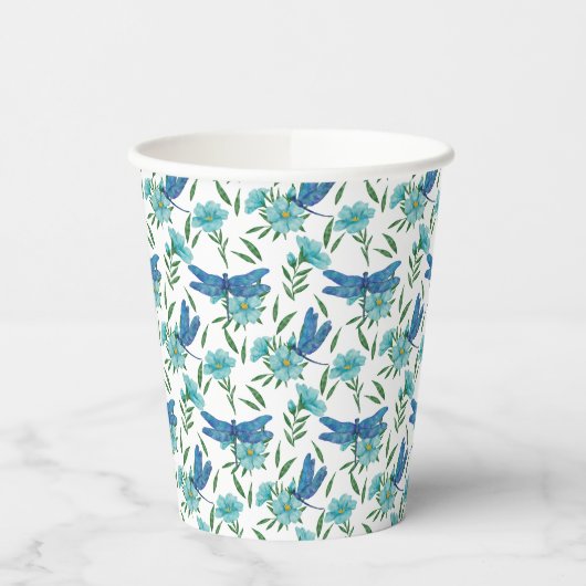 Elegant botanische florale en blauwe libellen papieren bekers (Links)