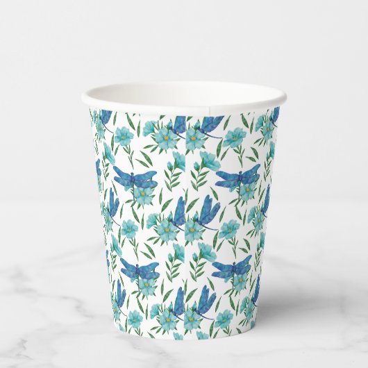 Elegant botanische florale en blauwe libellen papieren bekers (Rechts)