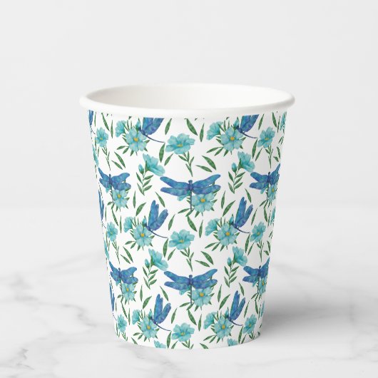 Elegant botanische florale en blauwe libellen papieren bekers (Voorkant)