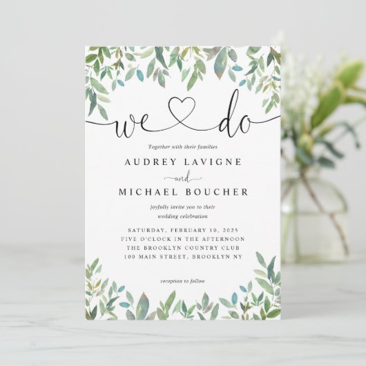 Elegant Botanische Greenery WE DOEN Hart Wedding Kaart (Staand voorkant)