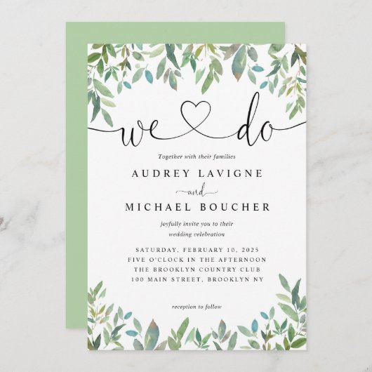 Elegant Botanische Greenery WE DOEN Hart Wedding Kaart (Voorkant / Achterkant)