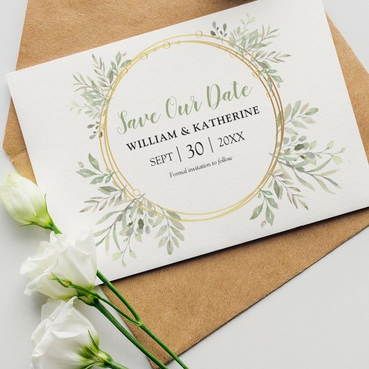 Elegant botanische groen save the date