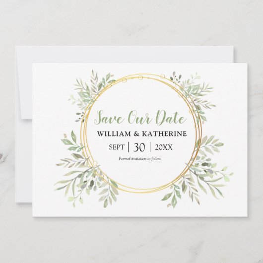Elegant botanische groen save the date (Voorkant)