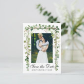 Elegant botanische groene foto slaat de datum op aankondigingskaart (Staand voorkant)