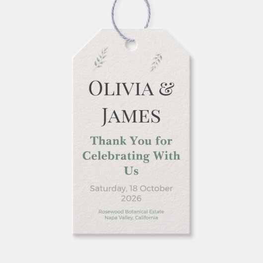 Elegant botanische groene trouwcadeautag cadeaulabel (Voorkant)
