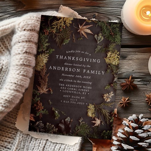Elegant Botanische Herfst Foliage Thanksgiving Din Kaart