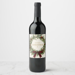Elegant Botanische Kerst, Vintage Groenelementen Wijn Etiket