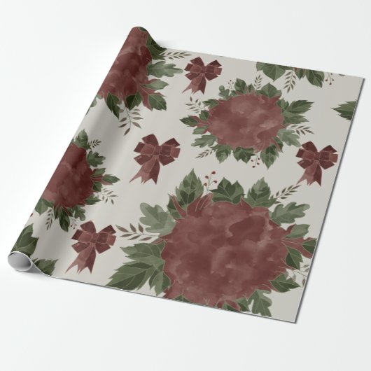Elegant Botanische Kerstmis Cadeaupapier (Uitgerold)