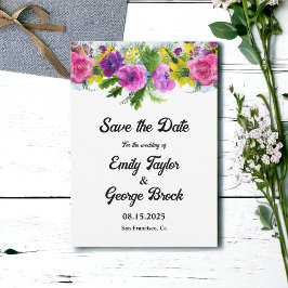Elegant botanische kleurrijke bloemen bruiloft save the date