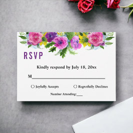 Elegant Botanische kleurrijke Rozen Floral Wedding RSVP Kaartje