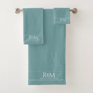 Elegant botanische koppel zeegroene monogram bad handdoek