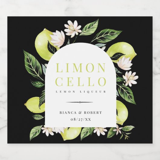 Elegant Botanische Lemons Lijst Limoncello Liquor Likeurfles Etiket (Enkel label)