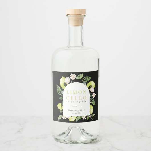 Elegant Botanische Lemons Lijst Limoncello Liquor Likeurfles Etiket (Voorkant)
