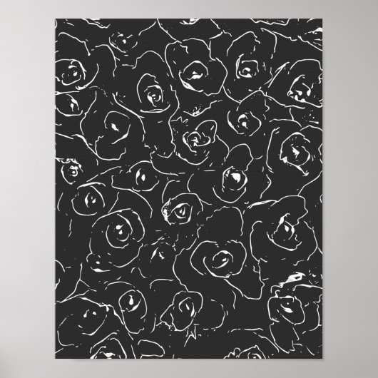 Elegant botanische lijntekenpatroon zwart wit poster (Voorkant)