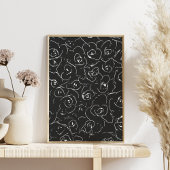 Elegant botanische lijntekenpatroon zwart wit poster