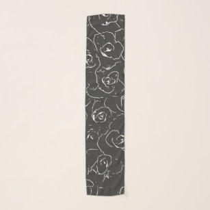 Elegant botanische lijntekenpatroon zwart wit sjaal