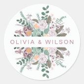 Elegant Botanische Mauve-chic Floral Ronde Sticker (Voorkant)