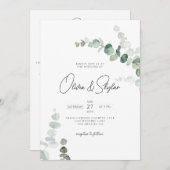 Elegant Botanische Minimale QR in één bruiloft Kaart (Voorkant / Achterkant)